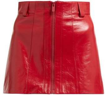 Crackled Leather Mini Skirt - Womens - Red