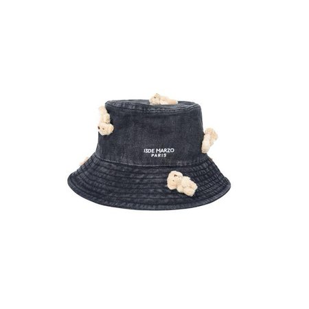 13 De Marzo Mini Teddy Bear Denim Bucket Hat Black | Mores Studio