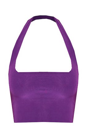Purple Slinky Square Neck Halter Crop Top | PrettyLittleThing USA