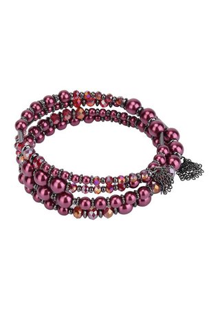 Belk Hematite Tone and Wine Colored Pearl Coil Bracelet