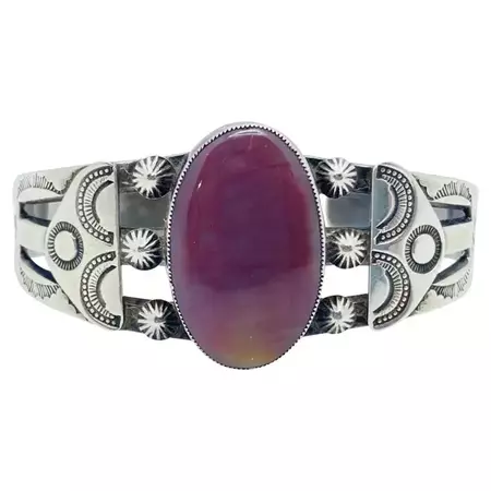 Vintage Native American Bangle Cuff Silver Purple Stone For Sale at 1stDibs | purple stone in native american jewelry, purple stone native american jewelry