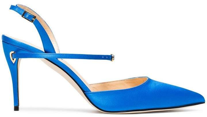Jennifer Chamandi blue Vittorio 85 satin sandals