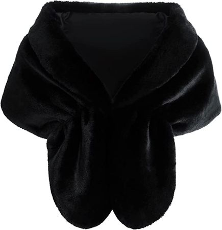 Fashowlife Faux Fur Cloak Shawl Fur Scarf Warm Wrap Stole Shrug Autumn Winter For Wedding Party (Black Shawl) at Amazon Women’s Clothing store
