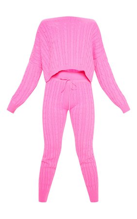 Hot Pink Cable Knit Jumper & Legging Set | PrettyLittleThing USA