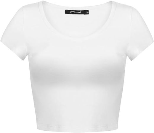 OThread & Co. Women's Basic Crop Tops Stretchy Casual Scoop Neck Cap Sleeve Shirt at Amazon Women’s Clothing store