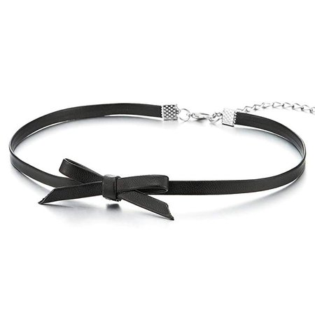 Amazon.com: COOLSTEELANDBEYOND Ladies Black Leather Bow Choker Necklace Pendant: Jewelry