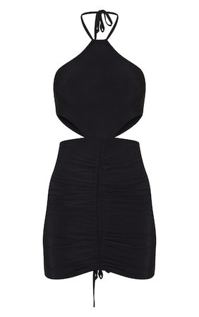 Black Slinky Halterneck Cut Out Bodycon Dress | PrettyLittleThing USA