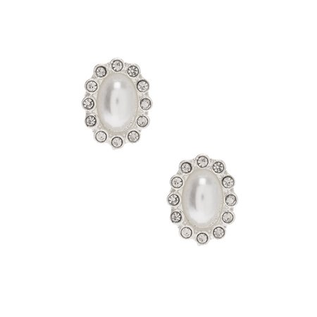 Silver Oval Pearl Stud Earrings Claire's $5.09