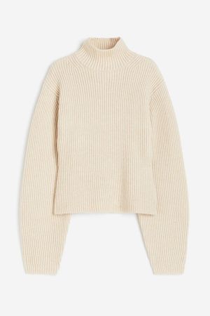 Rib-knit Mock Turtleneck Sweater - Light beige - Ladies | H&M US