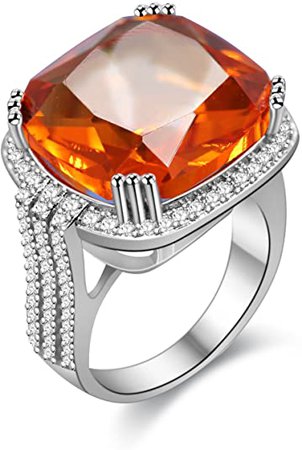 Amazon.com: Uloveido Platinum Plated Big Princess Square Orange Stone Cocktail Ring for Women and Men with Cubic Zirconia Size 6 7 8 9 10 RA219: Jewelry