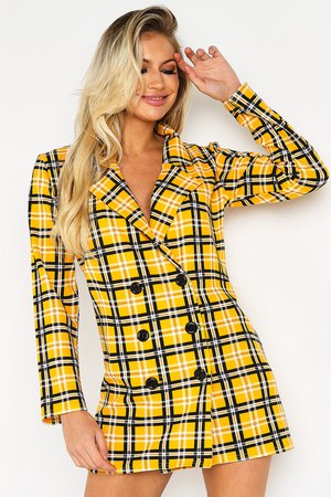 Hayley Yellow Tartan Blazer Dress | LASULA