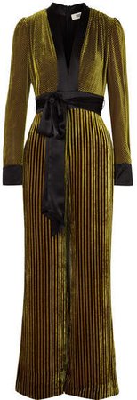 Satin-trimmed Striped Devoré-velvet Jumpsuit - Gold