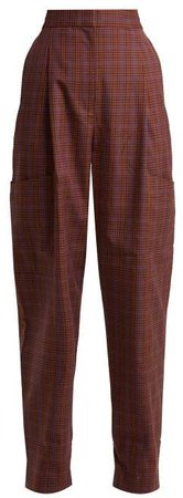 Checked Twill Tapered Trousers - Womens - Brown Multi
