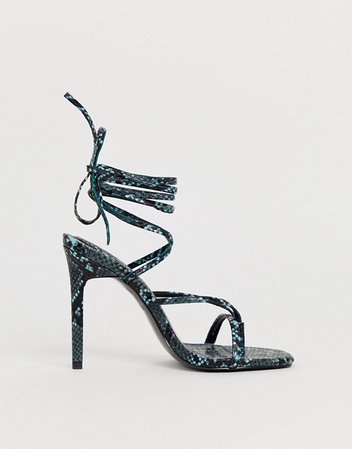 Sandalias de tacón minimalistas de serpiente en azul Navigate de ASOS DESIGN | ASOS