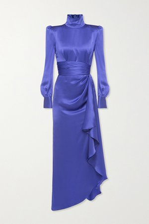 Blue Draped silk-satin turtleneck gown | Alessandra Rich | NET-A-PORTER