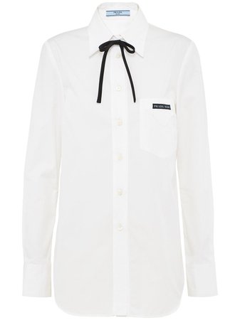 Shop white Prada logo patch poplin shirt with Express Delivery - Farfetch