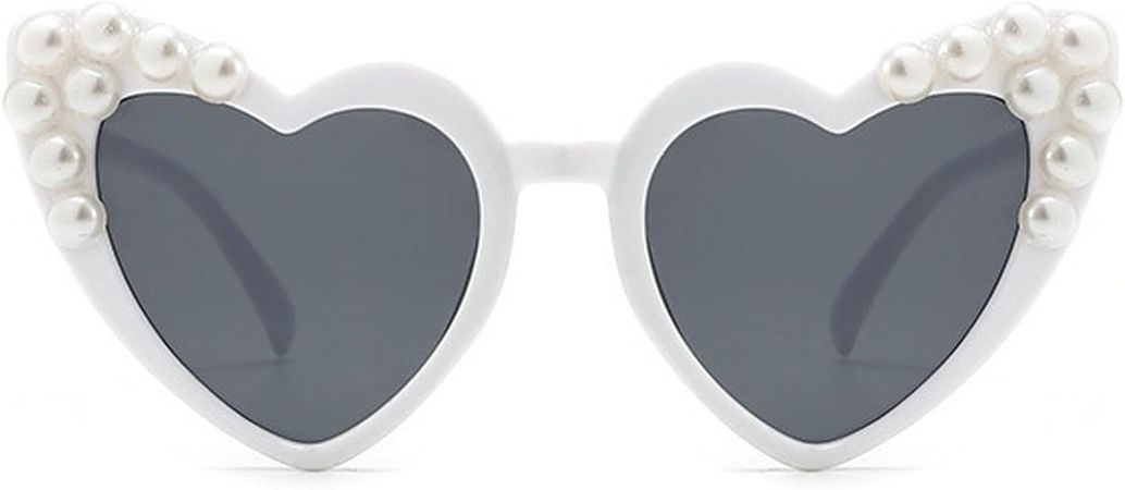 Amazon.com: mincl Heart Shape Sunglasses for Women Cute Round Pearl Decoration Love Glasses UV Protection (white&gray) : Clothing, Shoes & Jewelry