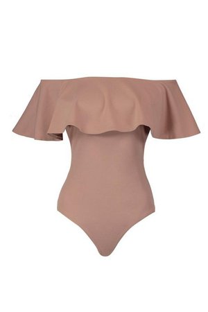 Crepe Frill Bardot Bodysuit | Boohoo