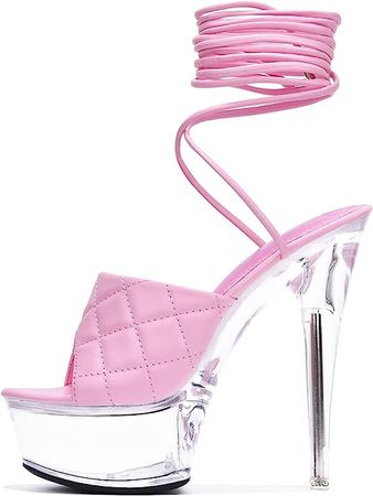 Amazon.com | Cape Robbin Maxxi Sexy Transparent Platform High Heels for Women, Quilted Lace Up Shoes Heels | Platforms & Wedges