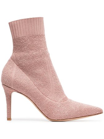 Gianvito Rossi Pink Fiona 85 Bouclé Stretch Fabric Ankle Booties G7032985RICKIB Neutral | Farfetch