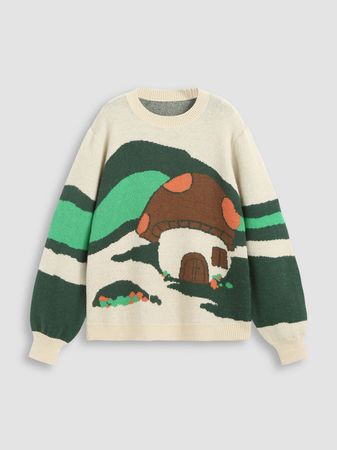 Mushroom Long Sleeve Knitted Sweater - Cider