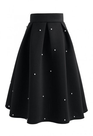 Pearls Bliss Airy Pleated Midi Skirt in Black - Skirt - BOTTOMS - Retro, Indie and Unique Fashion