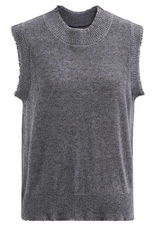 Frayed Edge Sleeveless Knit Top in Grey - Retro, Indie and Unique Fashion