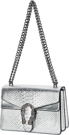 Amazon.com: DEEPMEOW Crossbody Shoulder Evening Bag for Women - Snake Printed Leather Messenger Bag Chain Strap Clutch Small Square Satchel Purse (A-Silver) : Clothing, Shoes & Jewelry