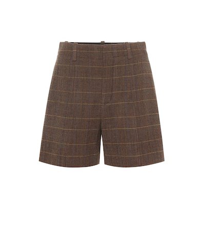 High-rise checked wool shorts