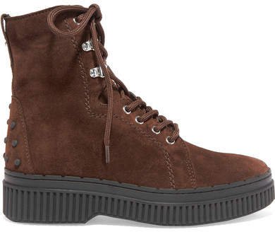 Lace-up Shearling-lined Suede Ankle Boots - Brown
