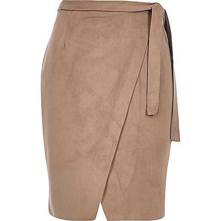 Suede wrap tube skirt