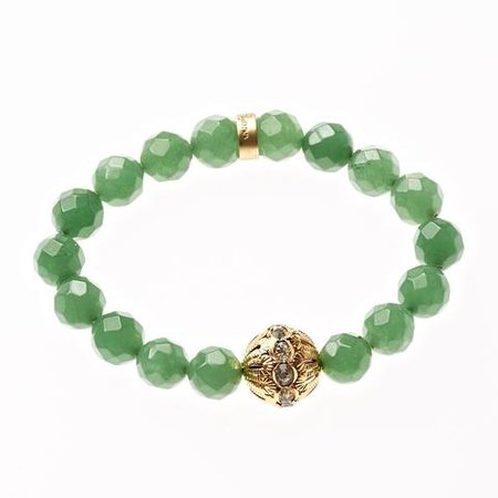 Emerald Jade Beaded Crown Jewel Bracelet in Gold