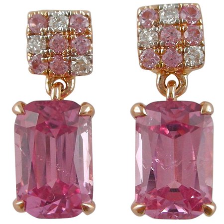 Jona Pink Spinel Sapphire White Diamond 18 Karat Rose Gold Dangle Earrings For Sale at 1stdibs