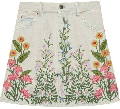 Denim skirt with flowers