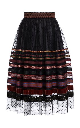 Sella Ribbon-Detailed Flocked Chiffon Midi Skirt by Lena Hoschek | Moda Operandi