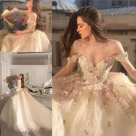 DiscountChampagne Fairy Princess Wedding Dresses 2021 Handmade Flowers Lace Floral Off Shoulder Beach Bride Gowns Vestidos De Novia From Alegant_lady, $155.62 | DHgate.Com