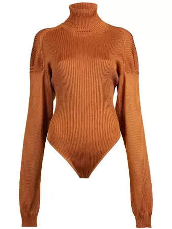 Bottega Veneta Ribbed-silk Sweater With Fold-down Collar In Amber | ModeSens