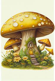Yellow mushroom fairy house