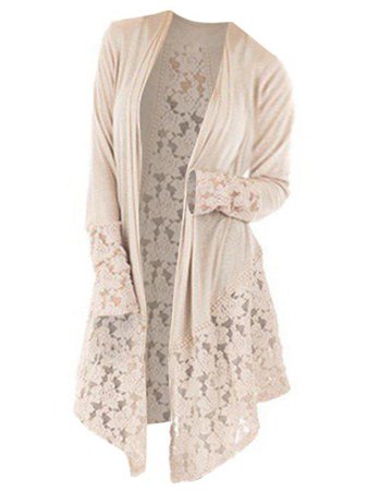 Plus Size Lace Panel See Thru Open Front Tunic Cardigan [40% OFF] | Rosegal