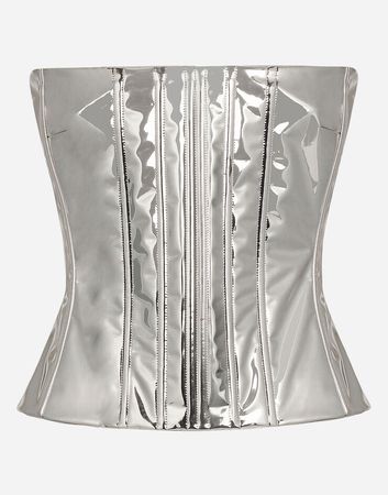 KIM DOLCE&GABBANA Foiled satin corset in Silver for | Dolce&Gabbana® US