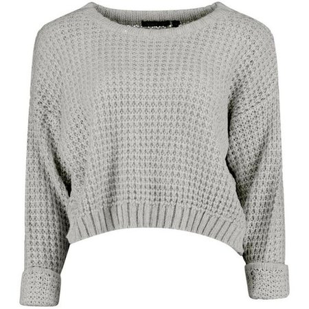 Long Sleeve Light Grey Knitted Pullover Sweater