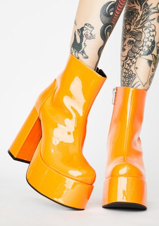 Current Mood Orange Patent Platform Ankle Boots | Dolls Kill