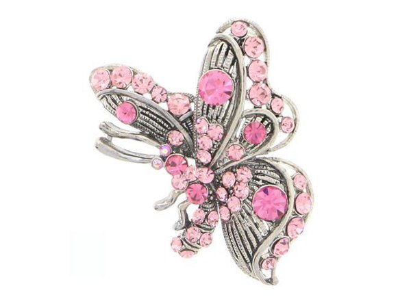 Butterfly Brooch-Pin With Crystal Accents Silver-Tone & Pink Colored #LQP1034 - Newegg.com