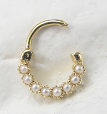 Gold Pearl Septum Ring by XSBodyJewelry