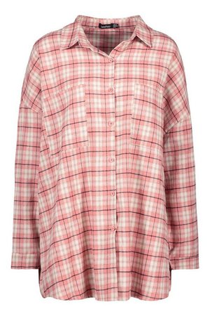Extreme Oversized Check Shirt With Pockets | Boohoo pink