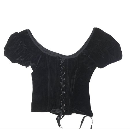 🕷 velvet boned corset with puff sweetheart sleeves 🕷... - Depop