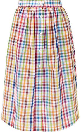 Gingham Cotton Midi Skirt - Yellow