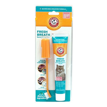 Amazon.com : Arm & Hammer Dog Dental Care Dental Kit for Cats eliminates Bad Breath | 3 Piece Set Includes Toothpaste, Toothbrush & Fingerbrush | Tuna Flavor : Pet Supplies