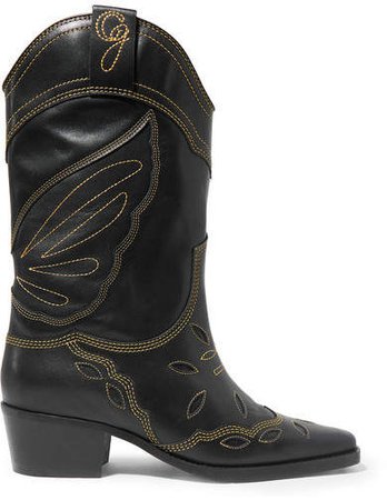 High Texas Embroidered Leather Boots - Black