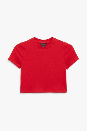 Cropped fitted t-shirt - Red - T-shirts - Monki WW